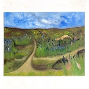 Pouncing Amongst The Lupins Signed Oil Painting Canvas Original Art